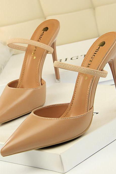 Stiletto High Heel Shallow Mouth Pointed Toe Hollow Strap Women&amp;#039;s Slippers H402