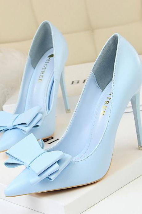 Stiletto High Heels, Slimming, Shallow Mouth, Pointed Toe Bow Women&amp;#039;s Shoes H403