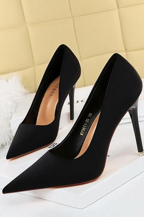 High Heels, Stilettos, Super High Heels, Satin Shallow Pointed Toe Women's Shoes Heel 10.5cm H454