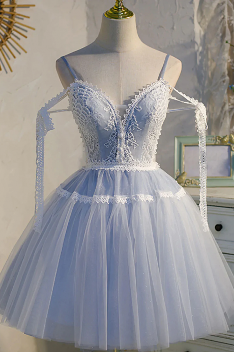 Short Blue Lace Prom Dresses Formal Homecoming Dresses Sa988