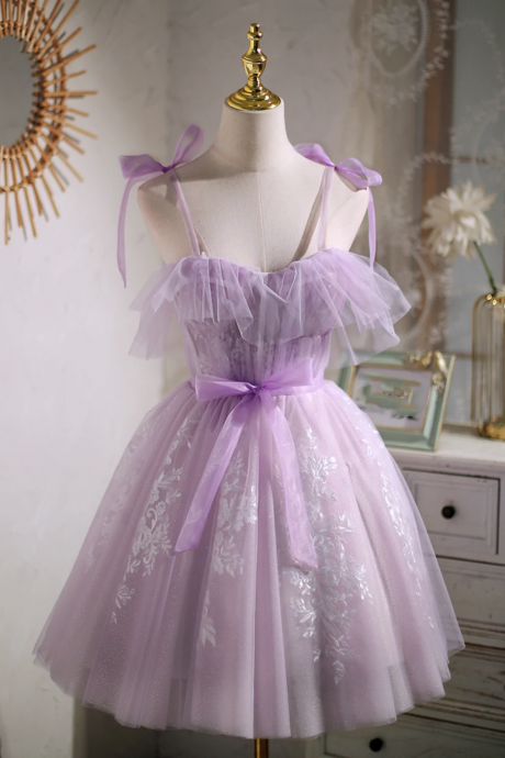 Purple Lace Prom Dresses Short Tulle Formal Homecoming Dresses Sa989