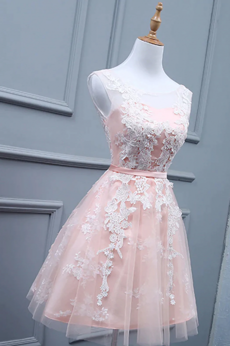 Light Pink Short Lace Prom Dresses Graduation Homecoming Dresses Sa996