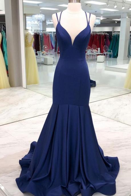 Blue Simple Mermaid Long Prom Dress Evening Dress Formal Party Dress Sa1025