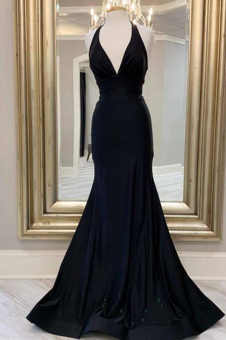 Full Length Halter Black Mermaid Long Formal Dress Evening Dress Sa1037