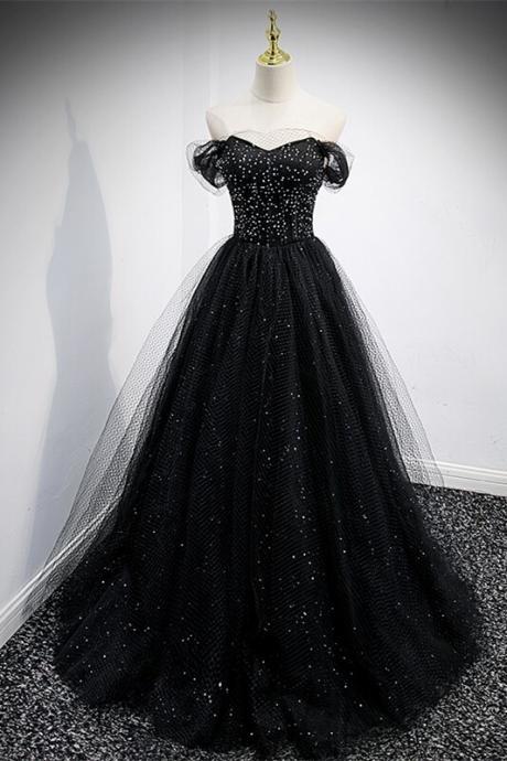 Black Off The Shoulder Prom Dress Tulle Formal Gown Evening Dress Sa1042