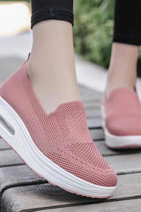 Thick-soled Air-cushion Sports Fly-knit Mesh Breathable Casual Women&amp;#039;s Shoes H476
