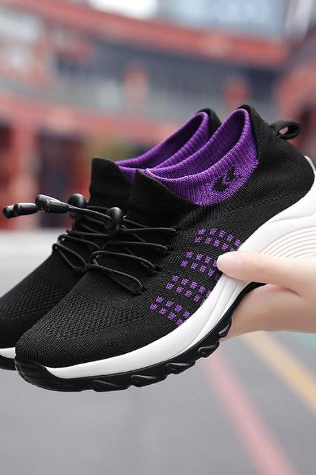 Sneakers Flyweave Breathable Mesh Women&amp;#039;s Shoes Thick Sole Shoes H481