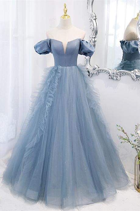 Blue Strapless A-line Long Prom Gown Evening Dress Sa1046