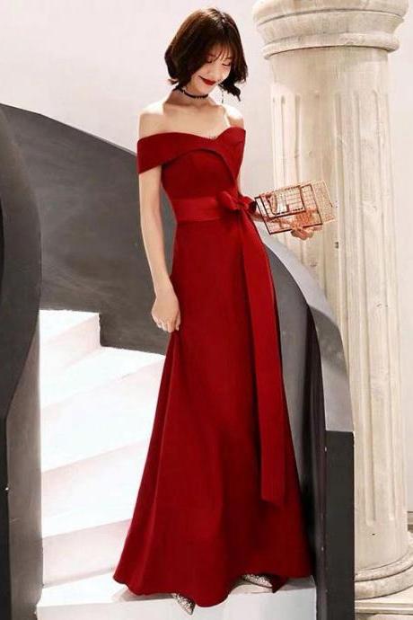 Gorgeous Red Evening Dress Off Shoulder Satin Sash Social Prom Party Dresses Sa1048