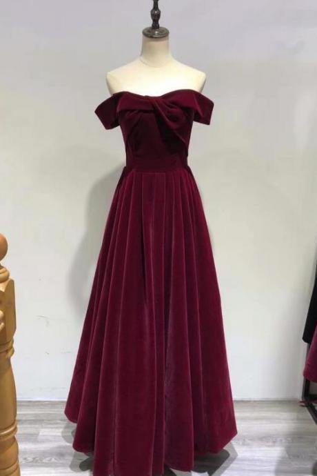 Off Shoulder Red Velvet Evening Dress Junior Prom Dress Sa1050