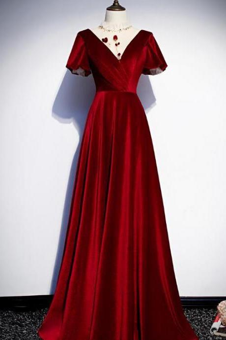 Dark Red Velvet Style Long Prom Dress Charming Formal Evening Gown Sa1053