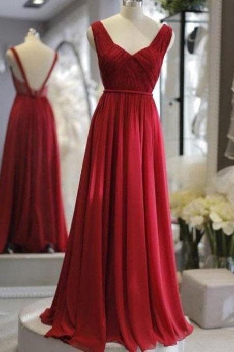Wine Red Chiffon Long Floor Length Evening Party Dress, A-line Bridesmaid Dress Prom Dress Sa1071