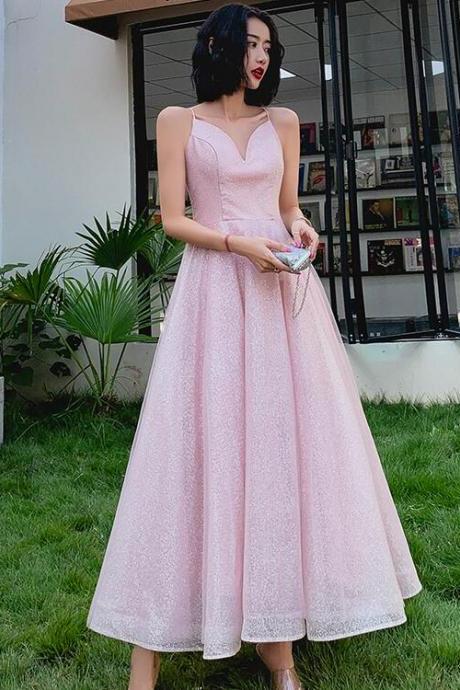 Pink V-neckline Sequins Straps Party Dress Shiny Evening Dress Prom Dress Sa1075