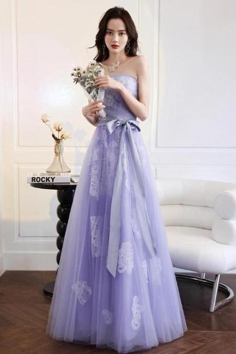 Light Purple A-line Floor Length Lace Formal Dress Tulle Prom Dress Sa1077