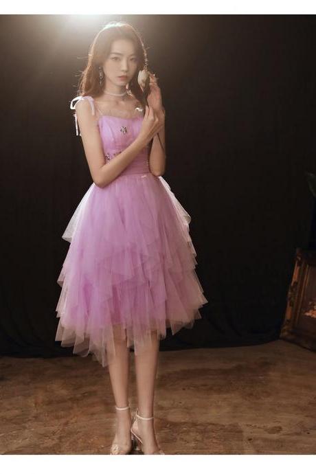 Light Purple Cute Tulle Straps Short Prom Dress Homecoming Dress Sa1081