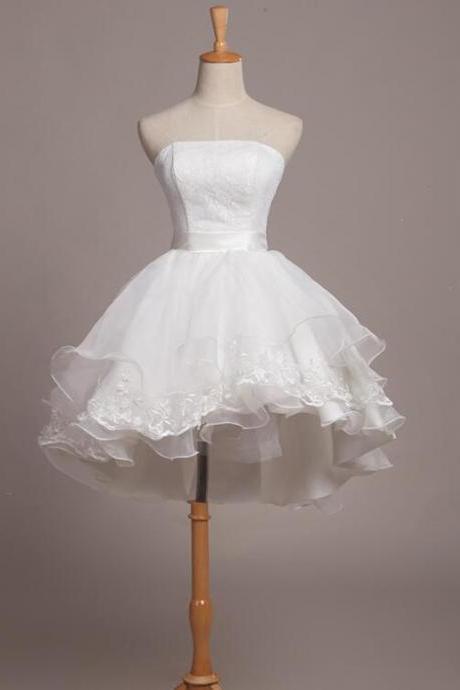 White Lace And Organza Short Graduation Dress Prom Dress Short Teen Formal Dresses Sa1087