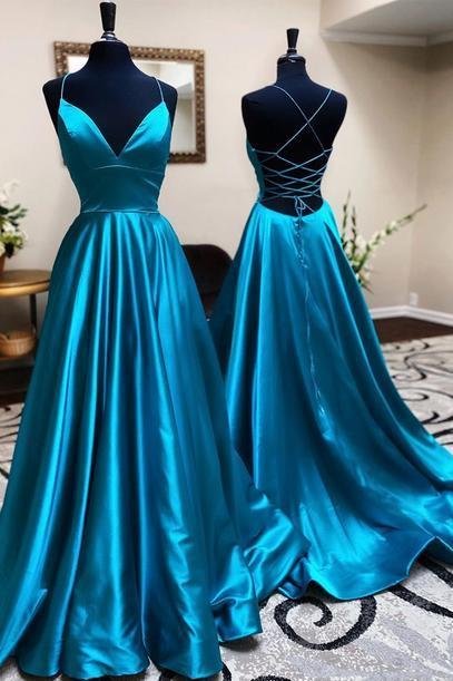 V Neck Prom Dress Blue Formal Dress Sa1098