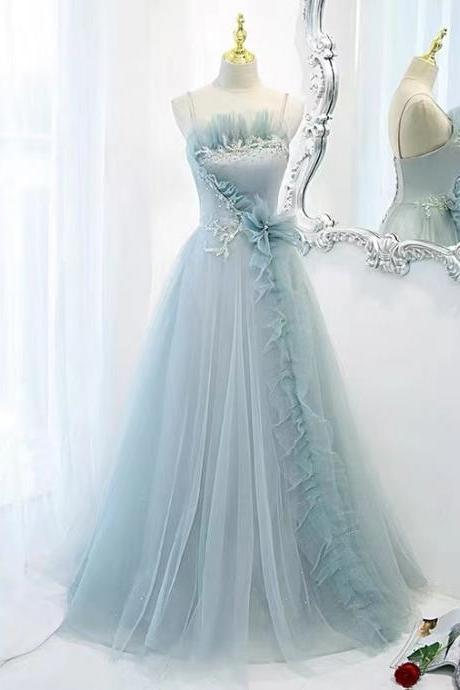 Light Blue Party Dress Sweet Prom Dress Spaghetti Strap Evening Dress Custom Made Sa1113
