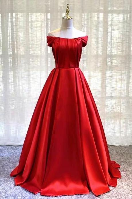 Off Shoulder Red Prom Dress Satin Party Evening Dress Sa1116