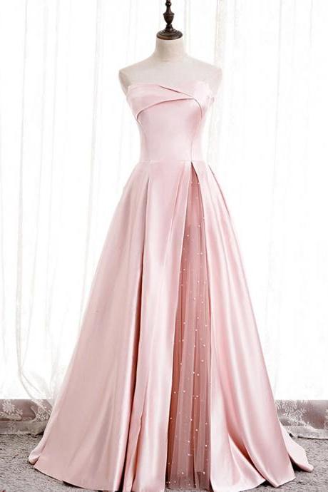 Pink Satin Prom Dress Off Shoulder Long Evening Dress Strapless Bridesmaid Dress Sa1121