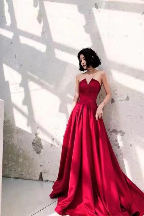 Red Prom Dress Strapless Party Dress Sexy Slit Evening Dress Sa1123