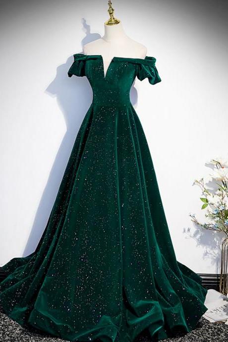 Dark Green Velvet Off Shoulder Long Party Prom Dress A-line Formal Dress Sa1126