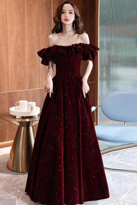 Dark Red Velvet Off Shoulder Party Prom Dress A-line Long Formal Dress Sa1130
