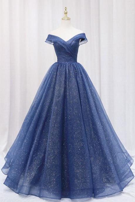 Off Shoulder Long Formal Prom Dress A-line Blue Evening Party Dress Sa1132