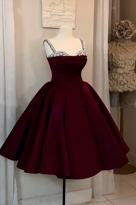 Burgundy Short Prom Dress Sweetheart Spaghetti Formal Dress Evening Party Dress Sa1152