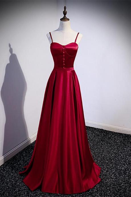 Wine Red Satin A-line Prom Dress Evening Party Dress Sa1157