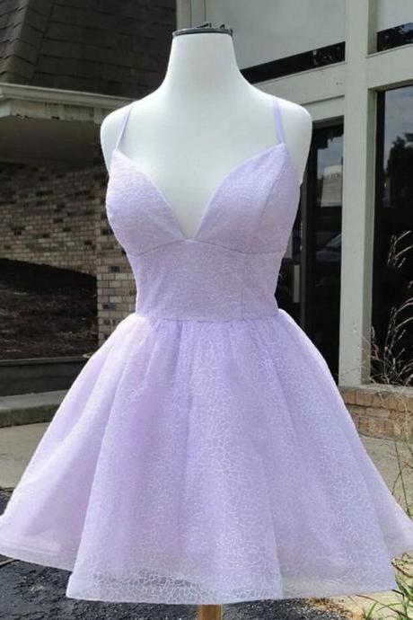Tulle Straps Short Formal Dress Party Dress Light Purple Formal Dress Sa1229