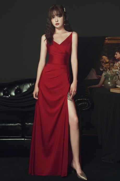Wine Red Straps Long Prom Formal Party Dress A-line Burgundy Evening Dress Sa1238