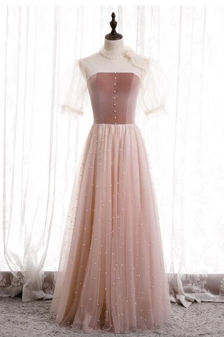 Pink Evening Dress, High-neck Prom Dress,sweet Party Dress Sa1249