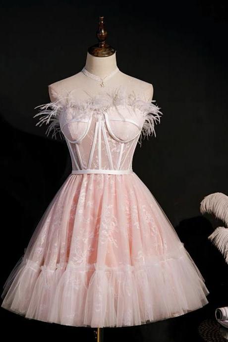 Pink Dress Light Luxury Lace Dress Fairy Sweet Formal Dress Custom Made Sa1252