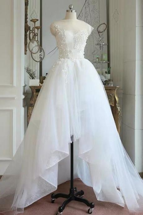 White High Low Wedding Dress, Simple Light Bridal Dress,formal Dress,custom Made Sa1259