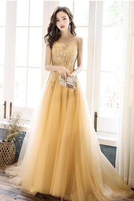 Evening Dress Sexy Prom Dress, Yellow Long Tail Dress,formal Dress Sa1260