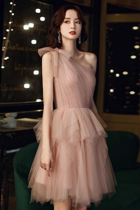 Elegant Graduation Dress, Formal Dress Classy Birthday Party Dress, One-shoulder Pink Homecoming Dress Sa1273