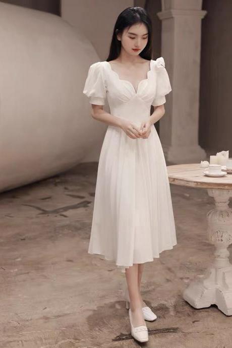 White Light Luxury Dress,short Sleeve Formal Dress, Lady Temperament Homecoming Dress, Princess Dress Sa1278