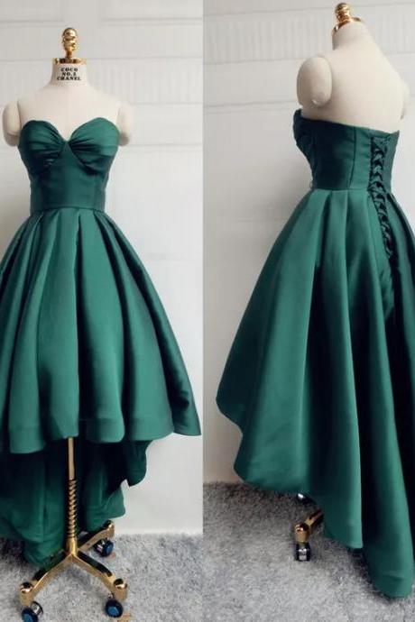 Strapless Midi Dress,formal Dress Green Party Dress,satin High Low Dress Sa1280
