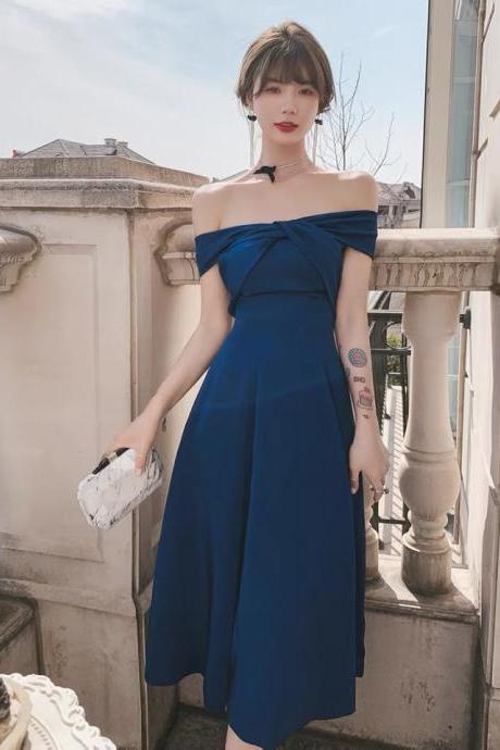 Off Shoulder Midi Dress,formal Dress, Blue Noble Little Prom Dress Sa1281