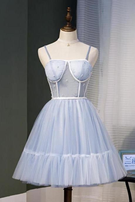 Sky Blue Spaghetti Strap Graduation Dress,formal Dress, Fairy Birthday Party Dress, Princess Homecoming Dress Sa1293