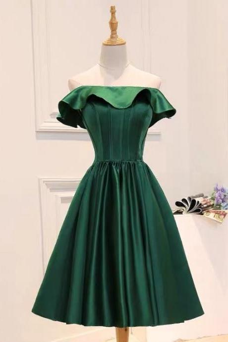 Green Little Graduation Dress,formal Dress,satin Homecoming Dres,off Shoulder Party Gown Sa1295