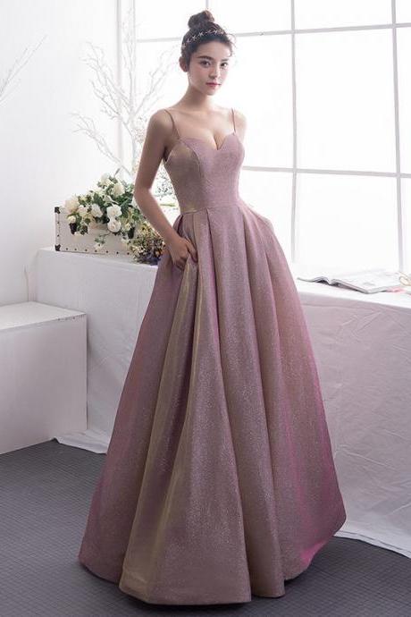 Spaghetti Strap Evening Dress,pink Formal Dress,hand Made Shiny Party Dress Sa1303