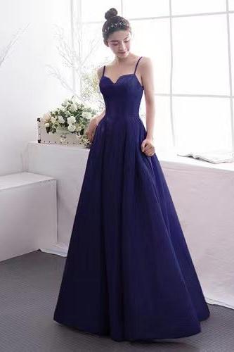 Spaghetti Strap Evening Dress,blue Formal Dress,hand Made Shiny Party Dress Sa1305
