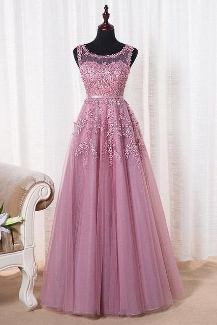Pink Long Prom Dress,bridesmaid Dresses,tulle Scalloped Evening Dresses,women Formal Dresses Sa1311