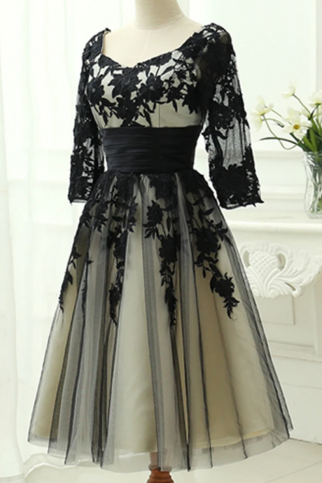 Elegant Black Tea Length Bridesmaid Dress,formal Dress, Wedding Party Dress Sa1312