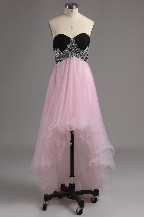 High Low Prom Dress, Pink Prom Dress, Elegant Formal Dress, Beaded Prom Dress, Sexy Prom Dress Sa1313