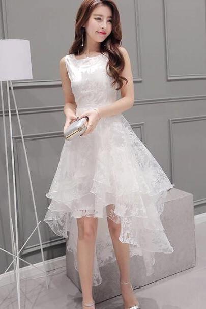 White Lace Hi-low Prom Dress Formal Dress Charming Prom Dress Sa1316