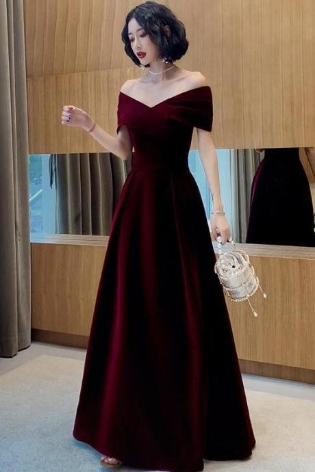 Elegant Burgundy Off Shoulder Sweetheart Velvet Party Evening Dress, A-line Long Formal Dress Sa1320