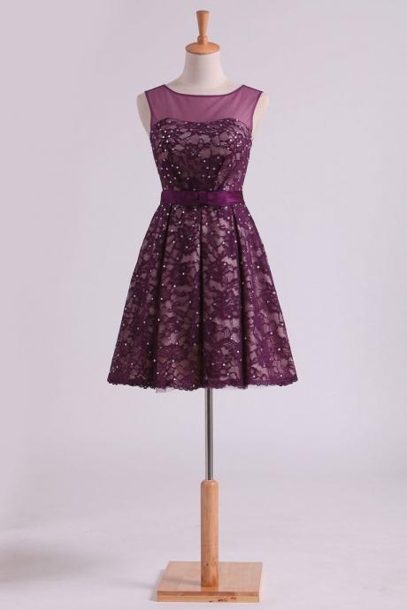 Purple Formal Dress Homecoming Dresses Scoop A Line With Sash And Beads Short/mini Skirt Sa1326